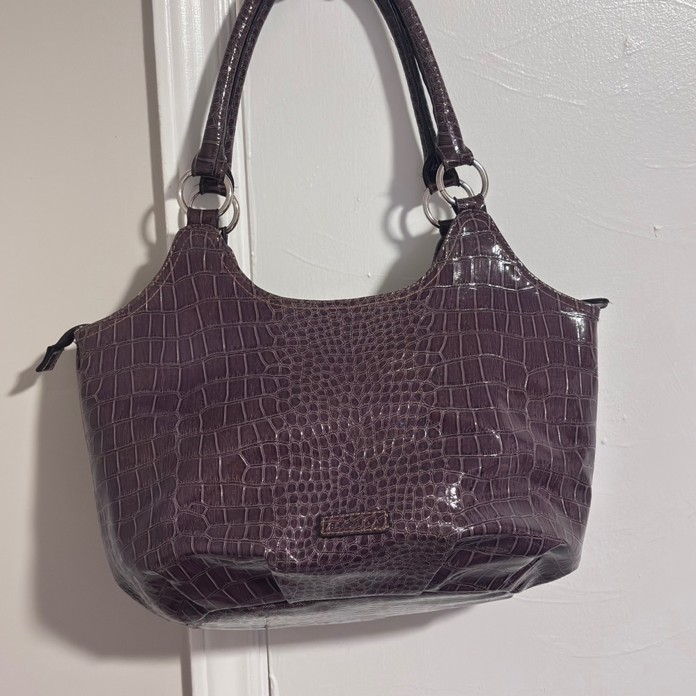Purple Croc-Embossed Women's Shoulder Bag